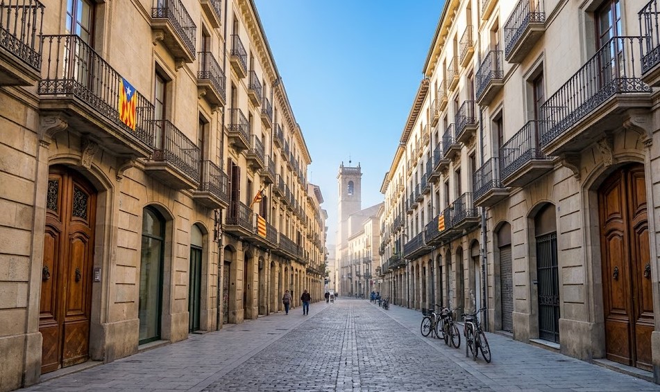 Vistas de los edificios residenciales e históricos del Eixample Morató en Vic